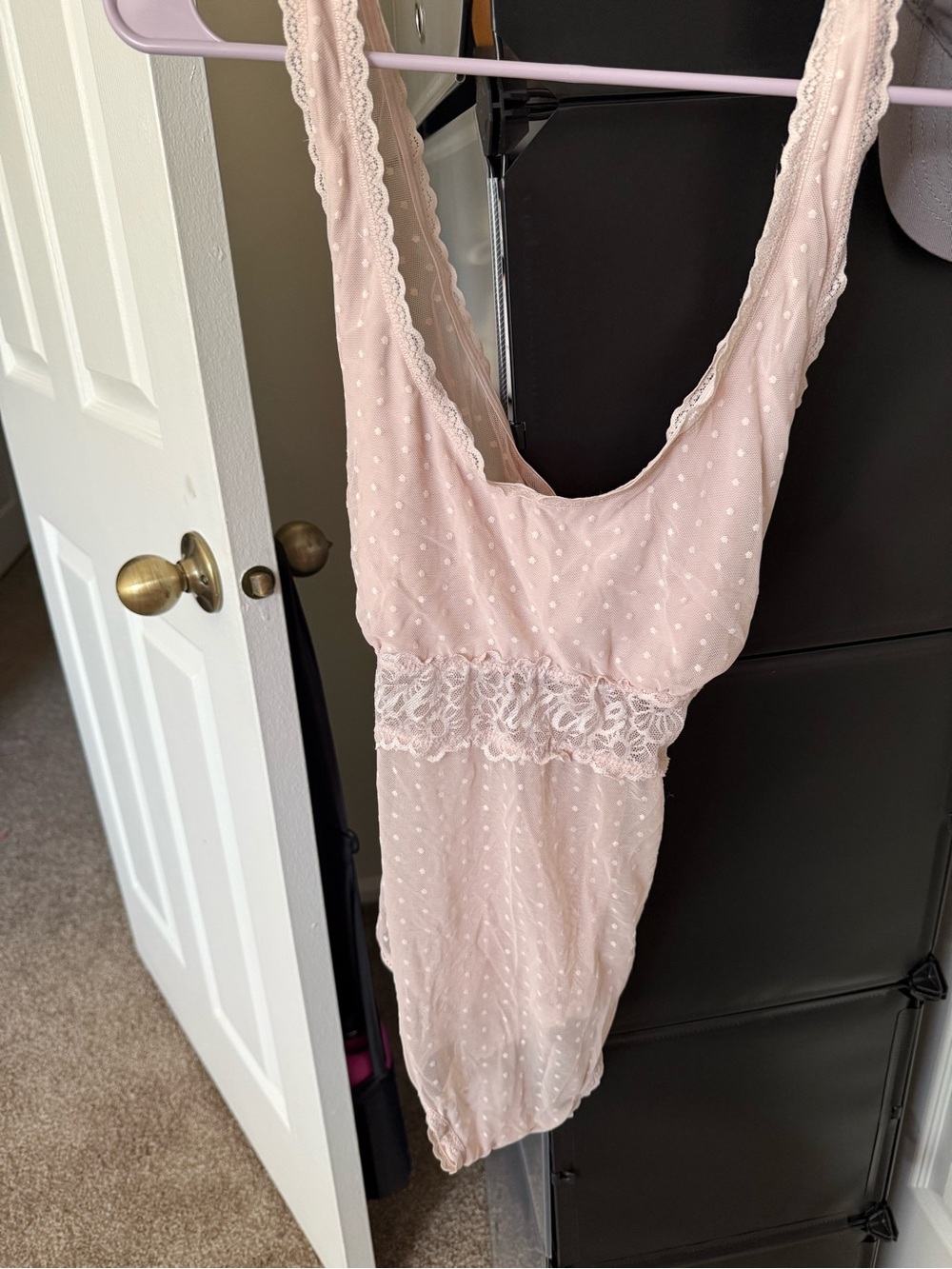 Delicate Dot Lace Trim Bodysuit - Blush Pink
